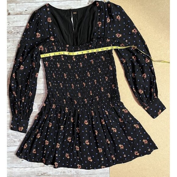 Free People Mini Dress Medium  Black Blue Long Sleeves - Picture 9 of 13